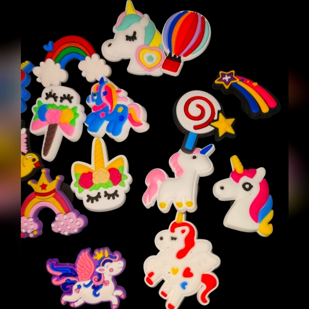 16 Colorful Unicorn and Rainbow Croc Charms - Picture 2 of 3